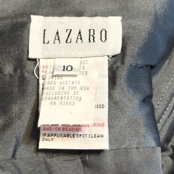 Vintage LAZARO Sleeveless Cocktail Dress Sz 10 Satin Jeweled Wedding Pewter Gray - Picture 4 of 15